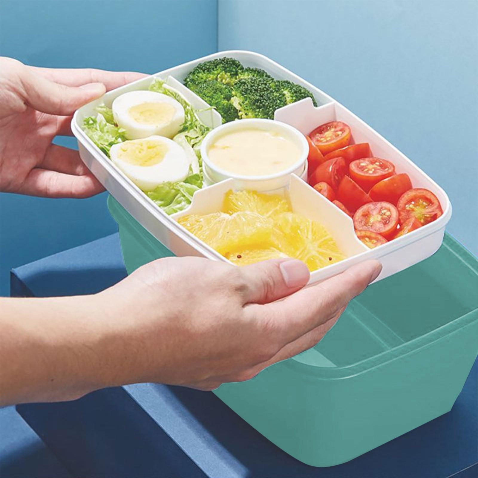 pdqouc Salad Lunch Container with Salad Bowl - Large Adult Bento Lunch Box, 5-Compartment Bento-Style Tray for Toppings, 3-oz Sauce Cups for Dressings, Stackable Clearance