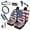 American Flag Pattern, variant on Jeiento Highland Cow 14 PCS Car Seat Cover Full Set, with Steering Wheel Cover Seat Belt Strap Cover Southwest Aztec Rearview Mirror Cover Handbrake Cover Set Coasters Keychains Universal Fit