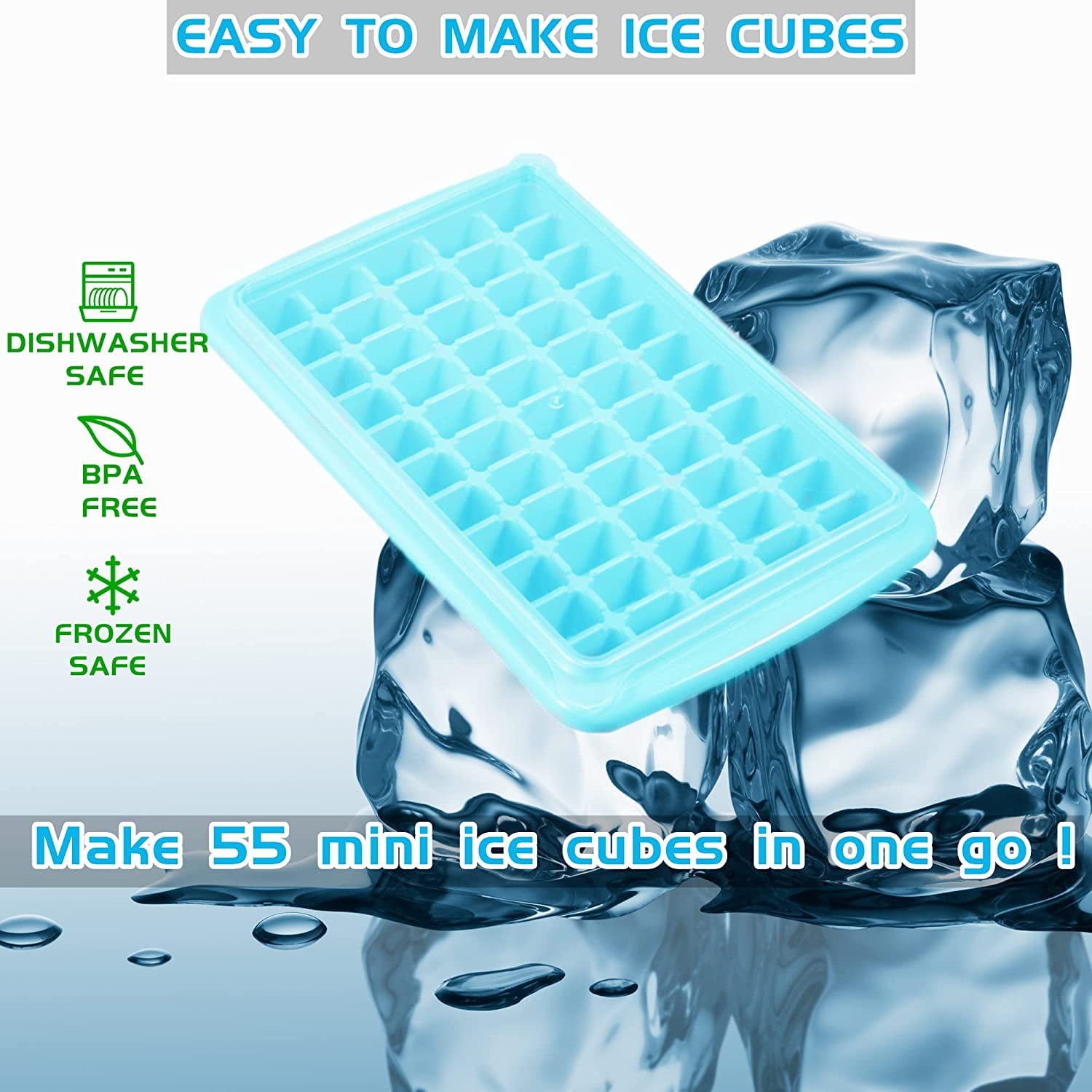Ice Cube Tray with Lid and Bo - Ice Cube Mold for Refrigerator BPA Free Ice Container with Spoon and Lid Blue Green Powder (Green+110)