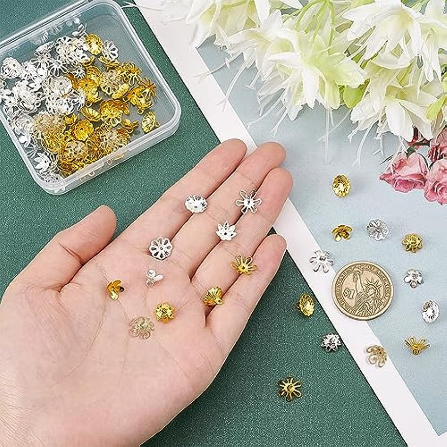 Wholesale Beebeecraft 24Pcs/Box 4 Style Bead Caps 18K Gold Plated Brass  Flower Beads Caps for Bracelet Necklace Earrings Jewelry Making Supplies 