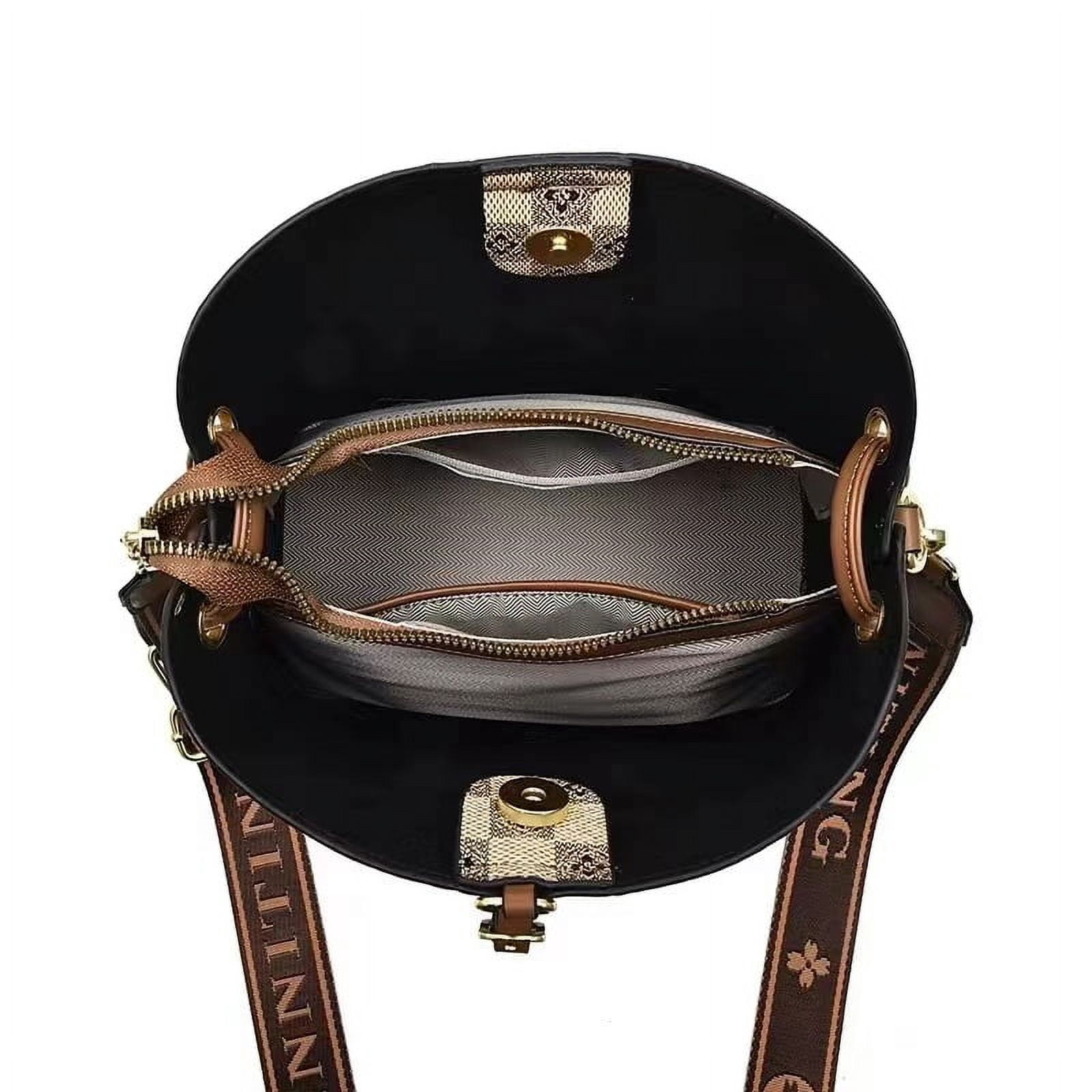 PORT&LOTUS Small Compact Leather Crossbody Bag for Women Classic Floral Bucket Bag for Women with Shoulder Strap Women's Top-handle Handbags with Adjustable Shoulder Strap
