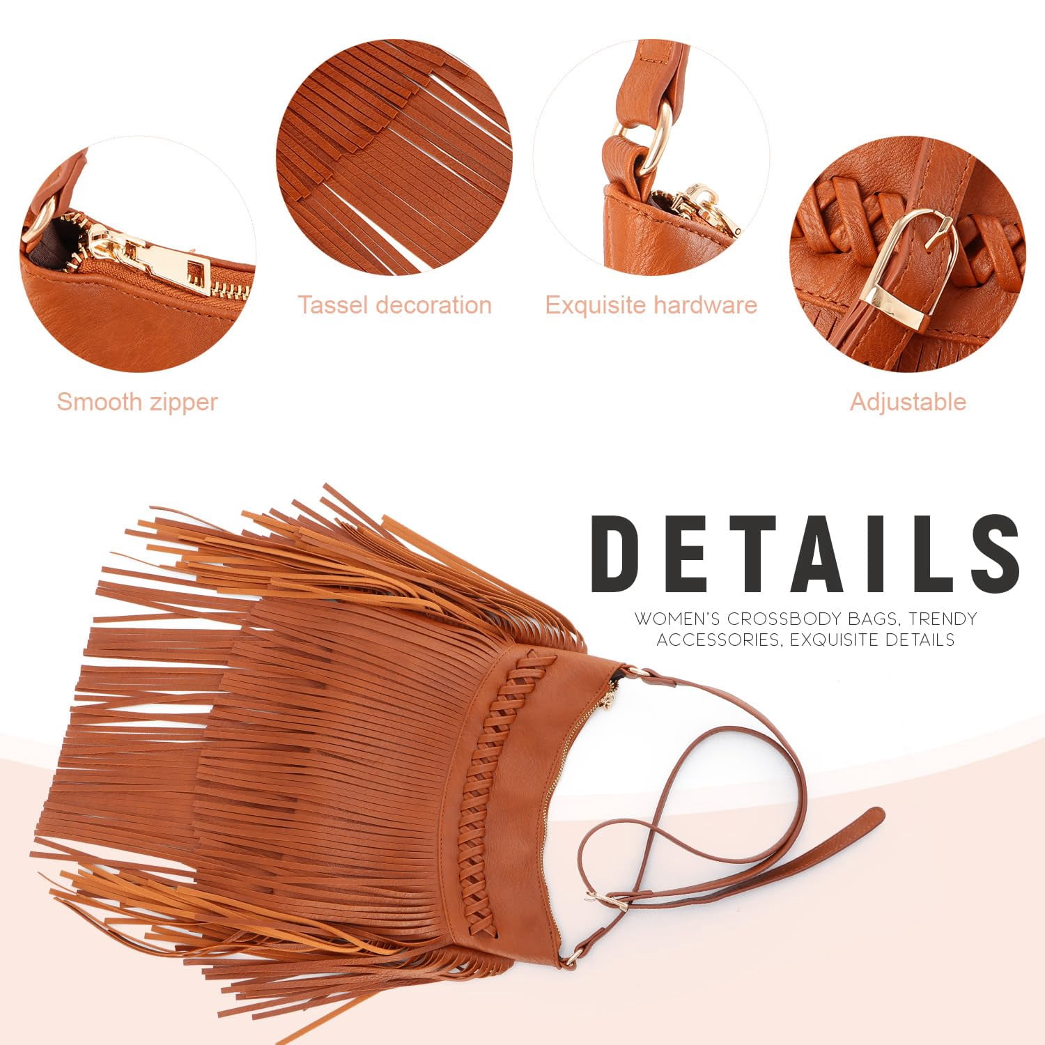 Leather Fringe Purse for Women Trendy Western Tassel Crossbody Bag Vintage Hobo Black Shoulder Messenger Bag