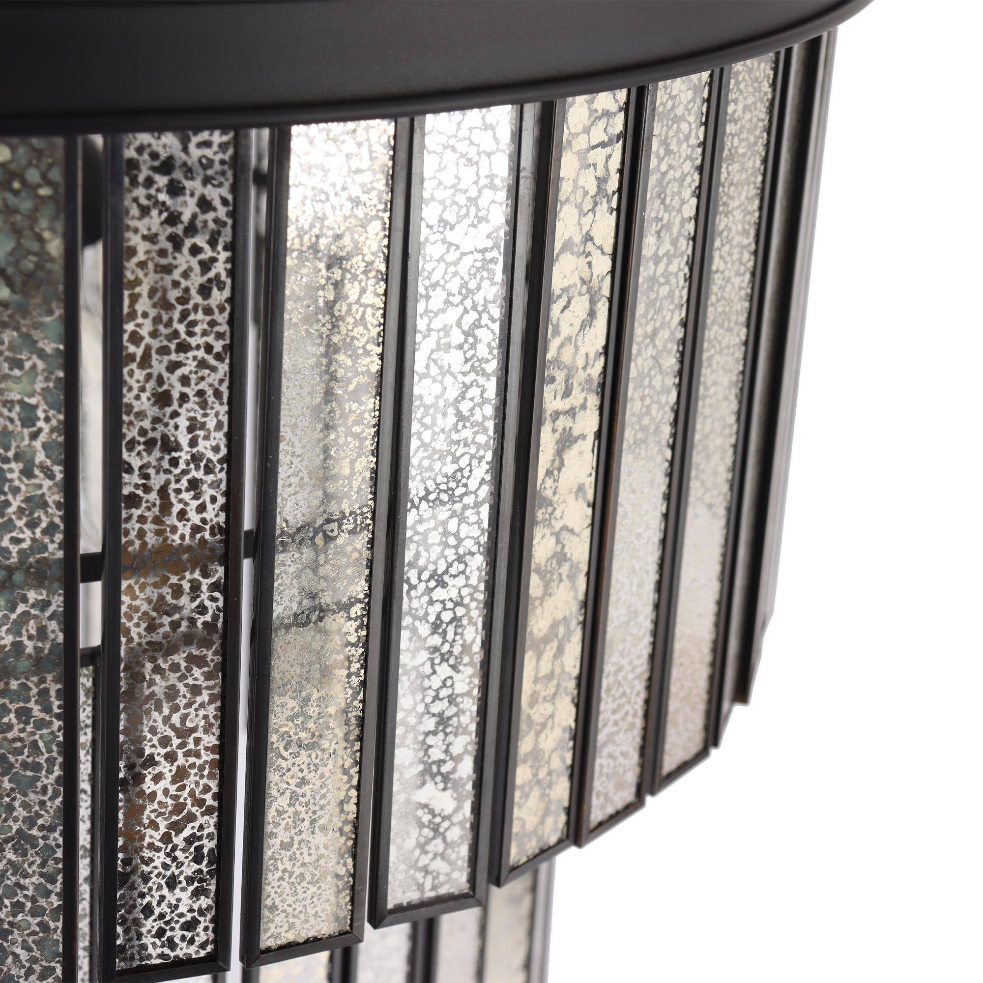 LNC Silver Art Glass Drum Chandelier with Black Frame, 4-Light, Adjustable Height