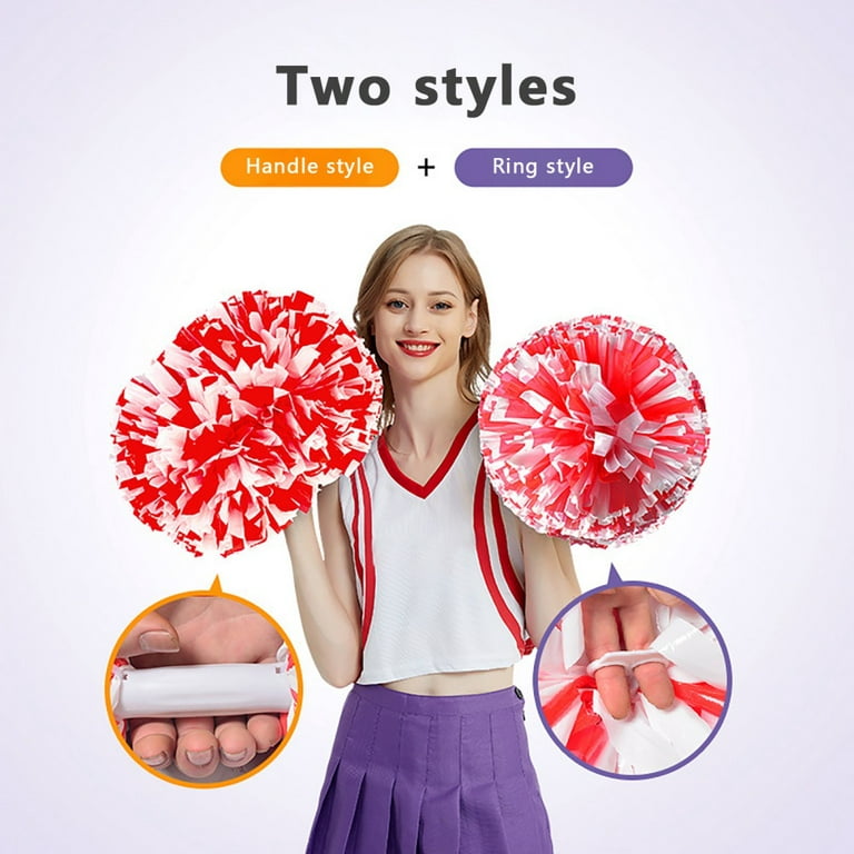Pom Poms Cheerleading, 2 Pack Cheerleading Pom Poms for Kids，for Girl, with  Baton Handle for Team Spirit Sports Dance Cheer Kids Adults