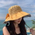 thumbnail image 3 of 56-58 cm circunferencia del sombrero femenino verano transpirable sombrero de pescador sombrero de sol con lazo de ala grande, 3 of 5