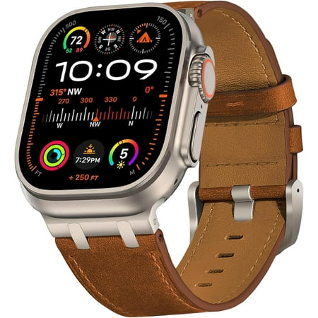 VeveXiao AP Leather Band for Apple Watch Ultra 2 Band 49mm 46mm 45mm 44mm, Rugged Vintage Genuine Leather Extra 26mm Wide Watch Bracelet for iWatch Series 10 9 8 SE 7 6 5 Men