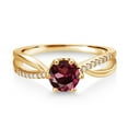 thumbnail image 2 of Gem Stone King 18K Yellow Gold Plated Silver Ring Round Rhodolite Garnet and Moissanite (1.08 Cttw) (Size 8), 2 of 4