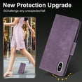 thumbnail image 7 of Wallet Case for iPhone XR,PU Leather Wallet Flip Protective Phone Case Wrist Strap Card Slots Holder Pocket Emboss Butterfly Flower Stand Shockproof Phone Case for iPhone XR,Purple, 7 of 7