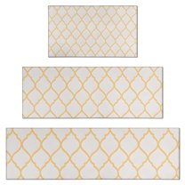 Yellow Geometric Quatrefoil Pattern Kitchen Rugs Sets Of 3,Kitchen Runner Rugs Non Skid Washable,Decorative Kitchen Floor Mats for Kitchen,Sink,Laundry,17"x30" 17"x47" 17"x59"