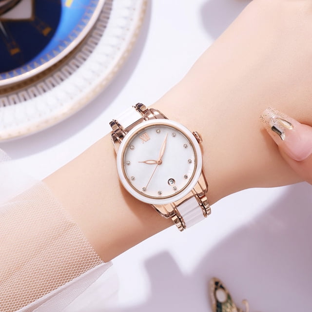 Reloj De Dos Tonos De Acero Inoxidable, Cronometraje Preciso Para Mujer, Reloj De Pulsera Con Detalles De Cristal Para Uso Diario