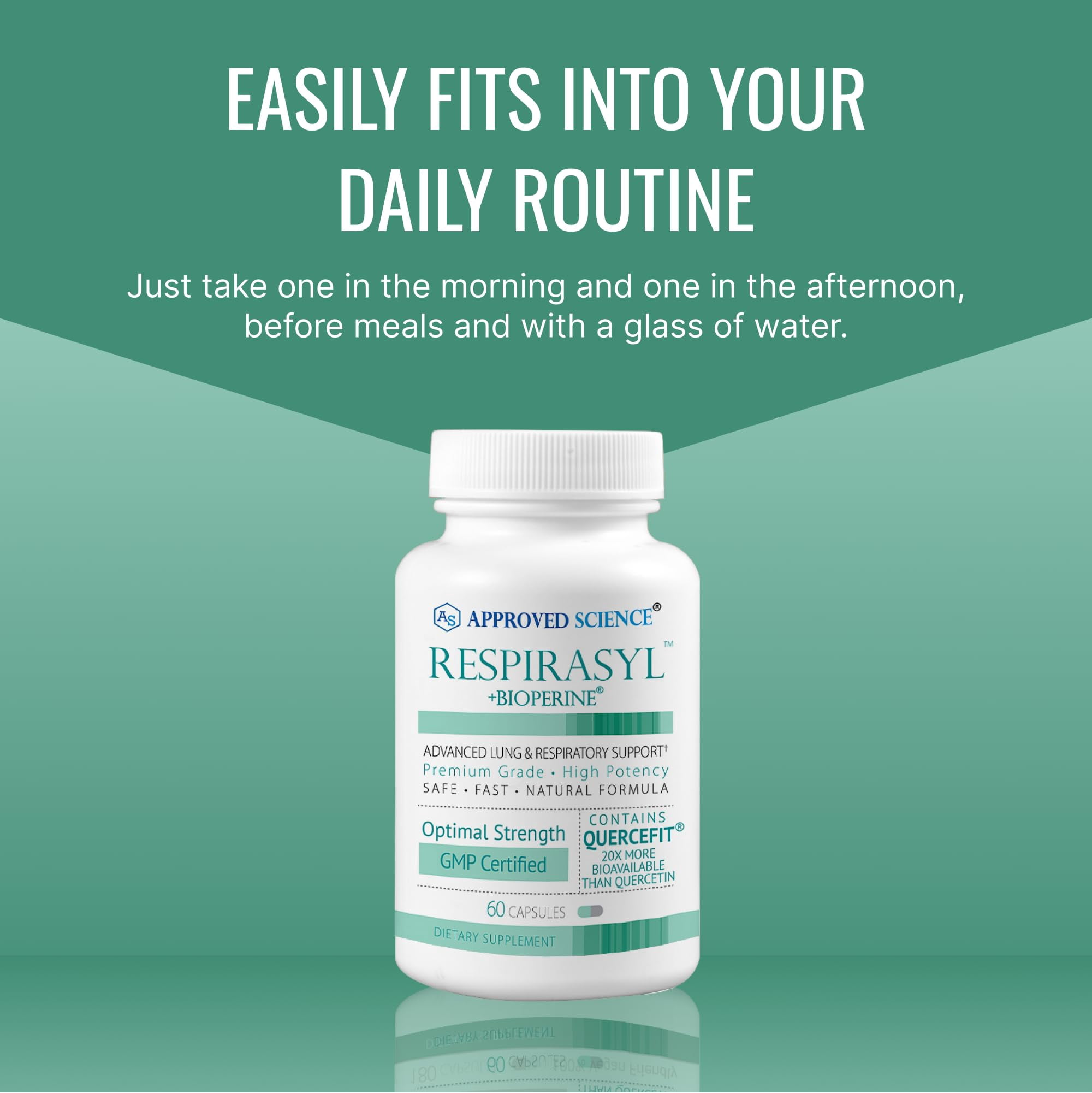 Approved Science Respirasyl - Lung and Respiratory Support - with Quercefit, Vitamins A,C,D, BioPerine - 60 Capsules - Made in The USA