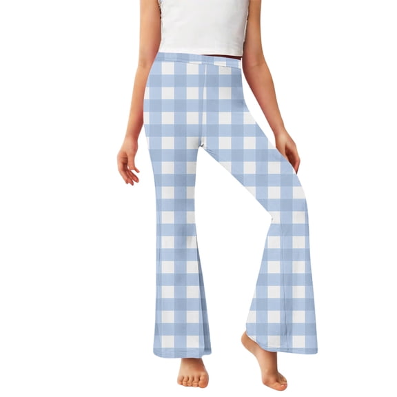 Fleece Lined Flare Leggings Girls 14-16 Winter Warm Plaid Flared Pants High Waisted Thermal Pants, 11 Y