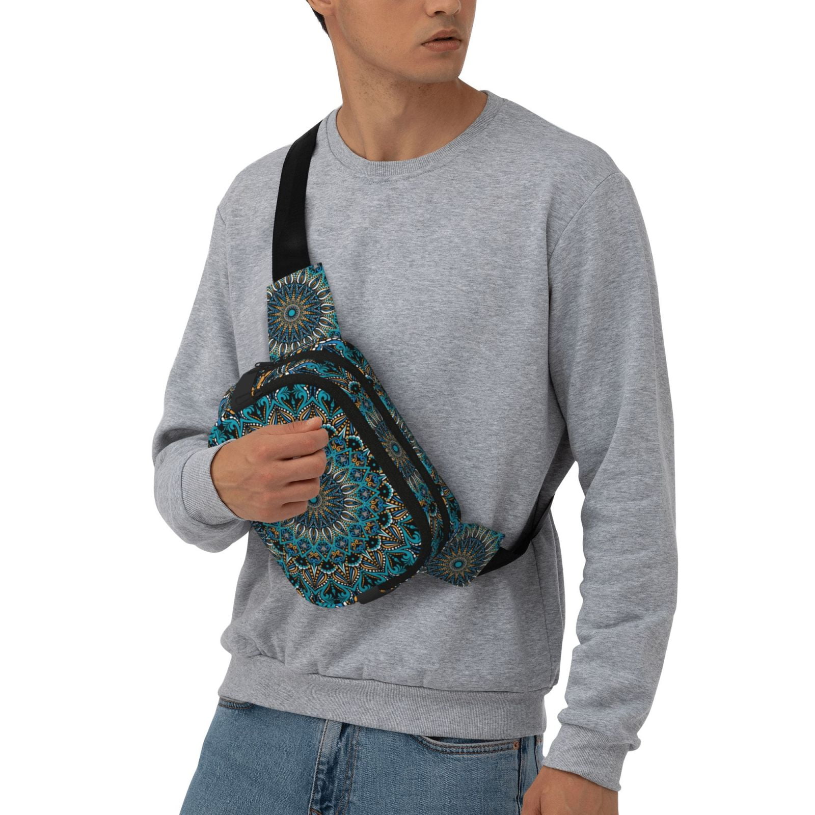 Picia Mandala Print Square Double-Layer Waist Bag Mini Adjustable Waist Belt Bag Exercise Running Travel Hiking