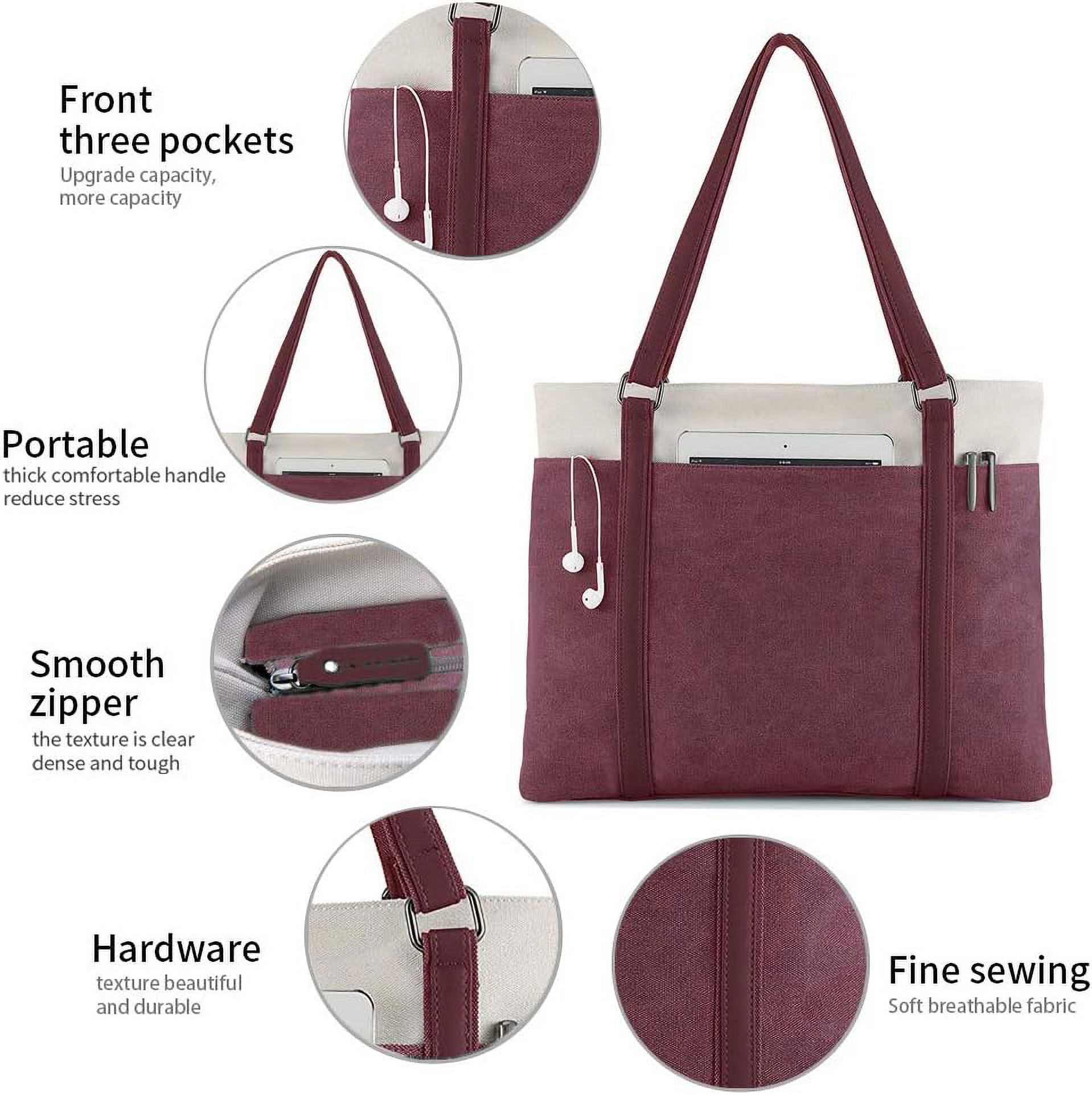 Lohol 15.6" Laptop Tote Bag for Women Fahion Work Purse with Zipper Pockets for Teachers Burgundy