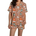 thumbnail image 1 of Pyjama pour Femmes en Satin de Soie à Imprimé Graphique, Mignon, Tenue de Nuit, Boutons, Hauts à Manches Courtes, Ensembles de Shorts, 1 of 5