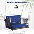 thumbnail image 2 of SAZYY Outdoor Metal Porch Swing, Single Person Hanging Seat w/Woven Rattan Backrest, 2 Sturdy Hanging Ropes, Seat & Back Cushions Included, Heavy-Duty Swing Chair for Front Porch, Backyard, Navy, 2 of 10