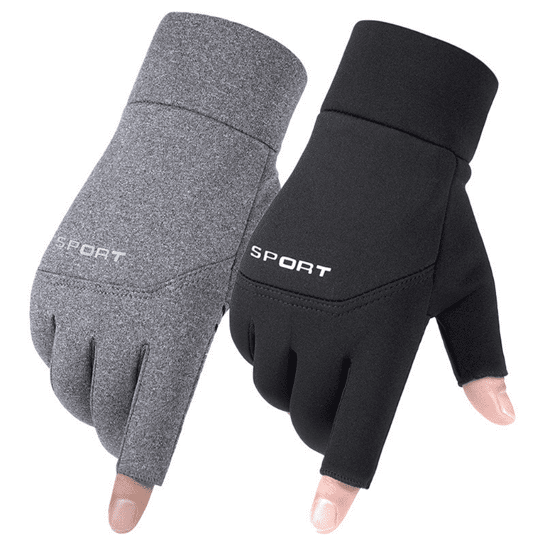 YEAHOO 1 Pair Winter Fishing Gloves Women Men Universal Keep Warm Fishing  Protection Anti-slip Gloves 2 Cut Fingers Outdoor Angling(Black)XL 