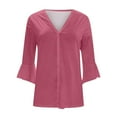 thumbnail image 3 of ShomPort Cardigan for Women Casual Fall Summer 3/4 Sleeve Solid Color Tunic Shirts Dressy Blouses, 3 of 3