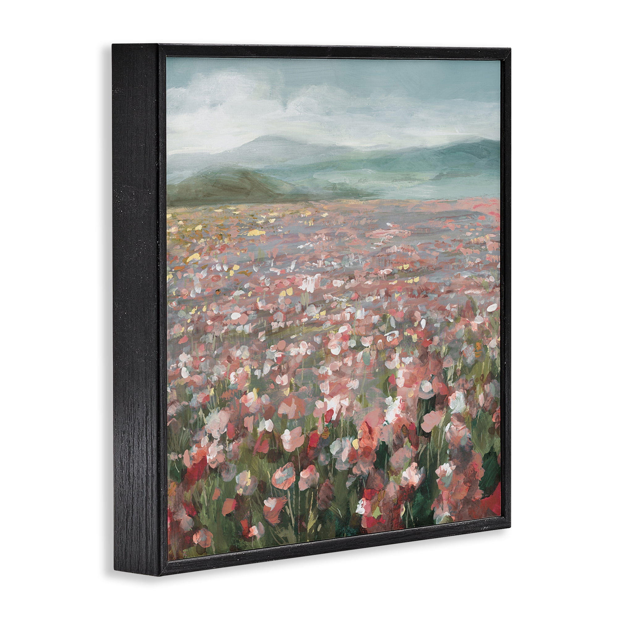Stupell Industries Soft Headland Wildflowers Landscape Painting Black Framed Art Print Wall Art, 17 x 17