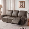 thumbnail image 6 of Leather Look Recliner Couch Cover, 8-Pieces Stretch Recliner Sofa Covers, Soft Reclining Slipcover, Washable Furniture Protector for Pets (3 Seater, Dark Brown), 6 of 7