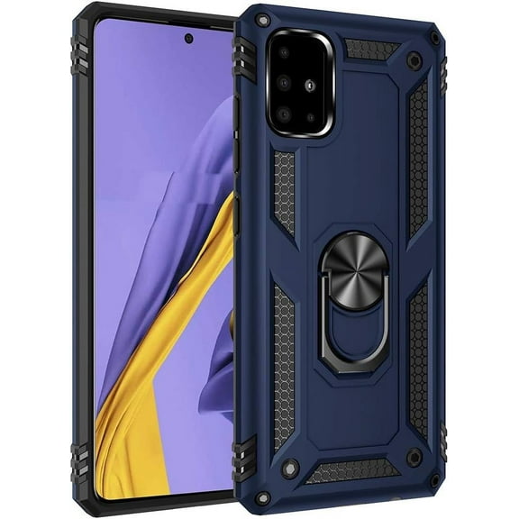 Grade Drop Impact for Samsung Galaxy A51 4G Case Galaxy M40S Case 360 Metal Rotating Ring Kickstand Holder  Car Mount  Heavy Duty Cover for Galaxy A51 4G Phone Case (Blue)