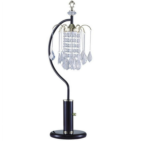 NEW Grand Black Base Finish w/ Faux Crystal Ornaments Shade 27" Table Lamp 715, 1 Bulb Included