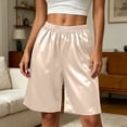 thumbnail image 3 of YYDGH Women's Satin Silky Bermuda Shorts Elastic Waist Wide Leg Pajamas Shorts Pockets Casual Bottoms For Daily Lounge Sleep Home Wear, 3 of 8