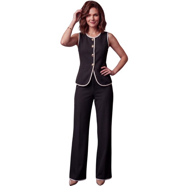 Conjunto 2 Piezas Elegante, Chaleco Moderno y Pantalón de Corte Amplio, Estilo Sofisticado para Mujer