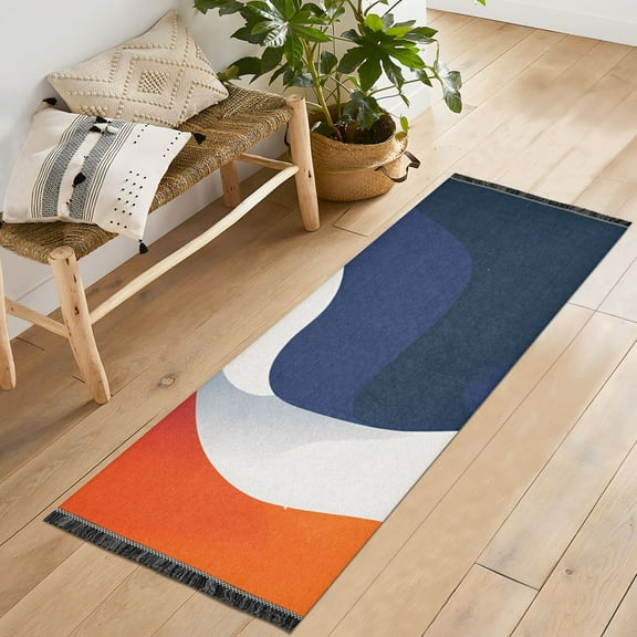 Yayeee Runner Rug for Bedroom 2'x6' Machine Washable Hallway Non Slip Mat, Blue Abstract Wavy