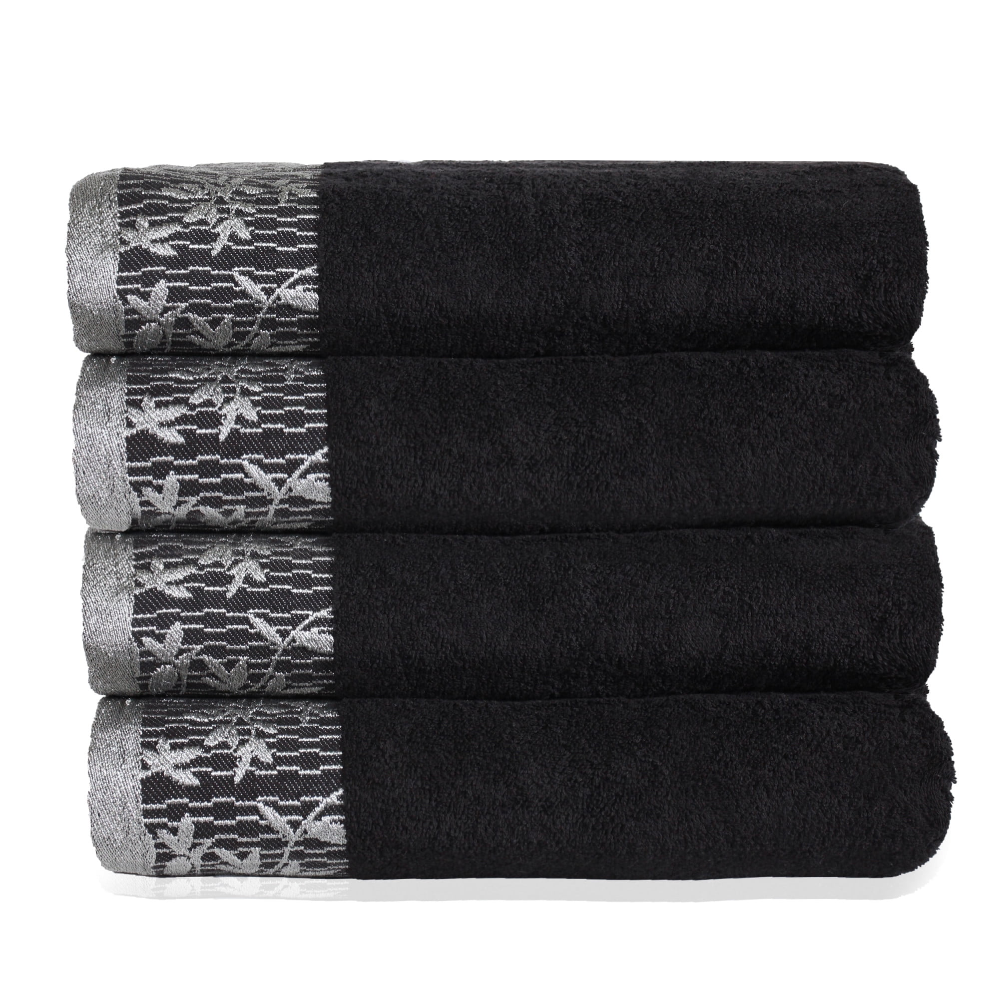 Superior Impressions Bergenia 4 Piece Floral Cotton Bath Towels, Black