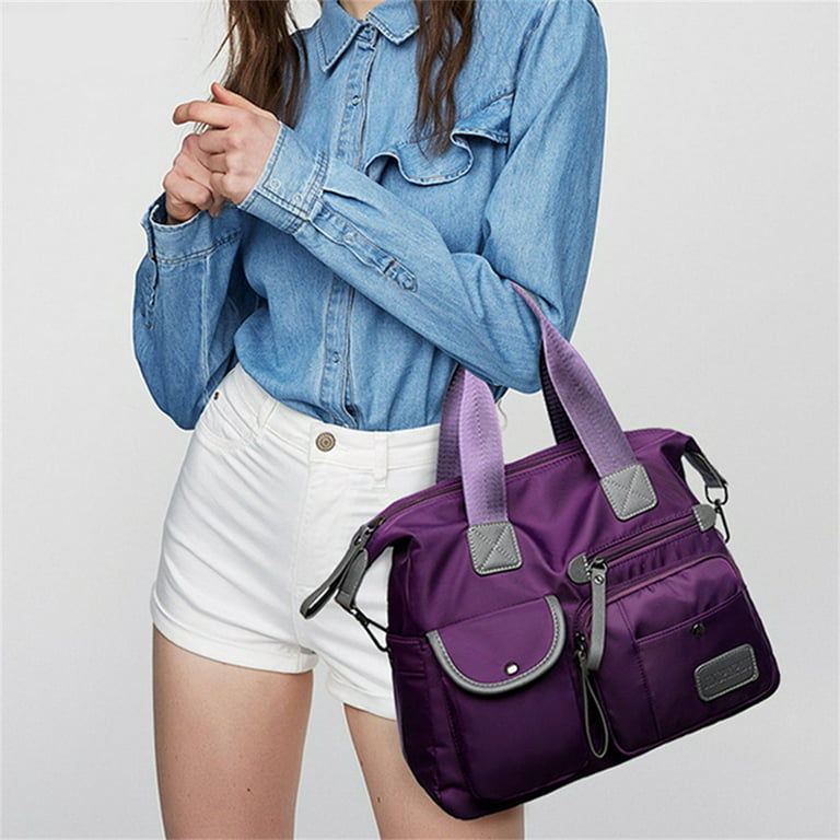 Large Capacity Multifunctional Shoulder Bag Women Travel Waterproof Nylon Tote  Bag Zipper Multiple Pockets 
