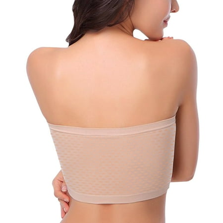 Pxiakgy tube tops for women Women s Strapless Bra Hollow Out Back Stretch Soft Bralette Underwear Beige + S