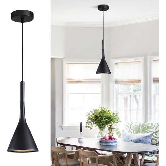 KCO Lighting Farmhouse Black Cone Pendant Light 1-Light Small Industrial Kitchen Island Pendant Lighting