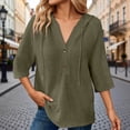 thumbnail image 2 of oqasdz Womens Sweatshirt Knit Quarter Sleeve Button Front Pullover Solid Color Loose Lightweight Top Durable Soft Casual Dailywear, 2 of 6