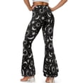 thumbnail image 3 of Xoenoiee High-Waisted Flared Leggings for Girls Tummy Control Women's Flared Slit Yoga Pants Stretch Bell Bottom Pants Slit Front Workout Gym Leggings, S, Moon Sun Star Black, 3 of 7