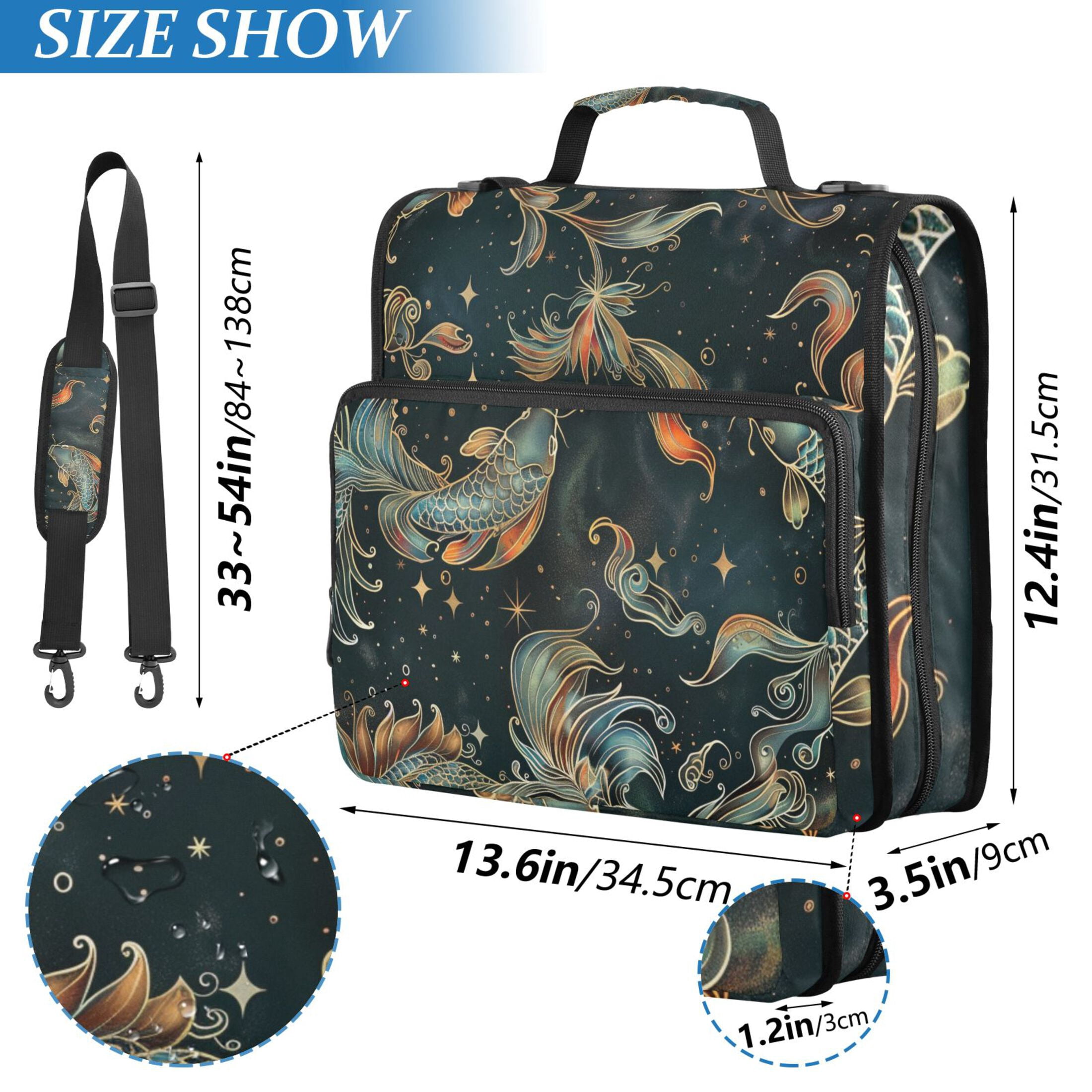 3 Ring Zipper Binder with Shoulder Strap Waterproof Trapper Keeper 2 Inch D-Ring 500 Sheets Capacity Fishes and Star