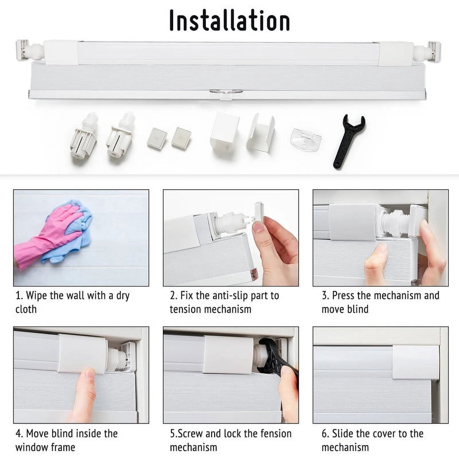 Keego No Tools Cordless Blind for Windows Blackout Cellular Window Shades Customed Honeycomb No Drilling Blinds for Home and Bedroom, White 41 1/2"W x 48"H