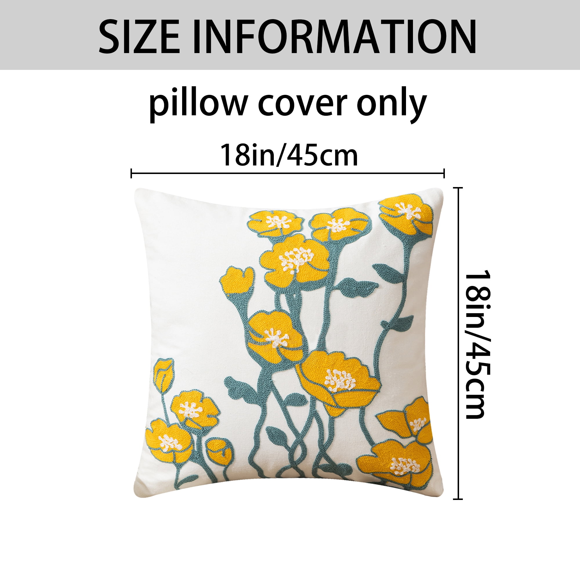 REGALWOVEN Floral Embroidered Decorative Throw Pillow Covers Set of 2, Farmhouse Flower Pattern Flower-5 18" x 18"