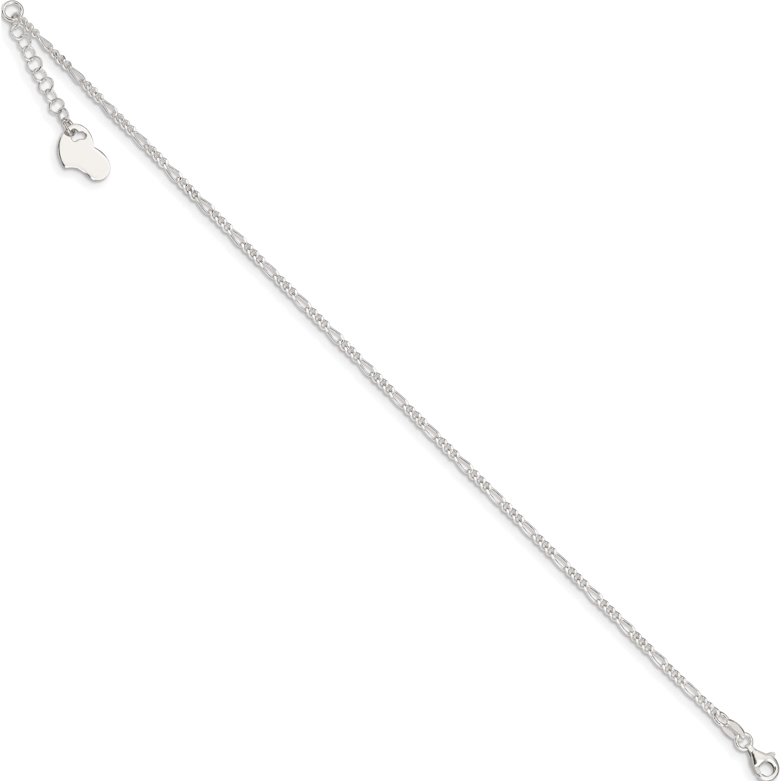 Sterling Silver Polished Heart 9In Plus 1In Ext. Anklet Made In India qg3142-9