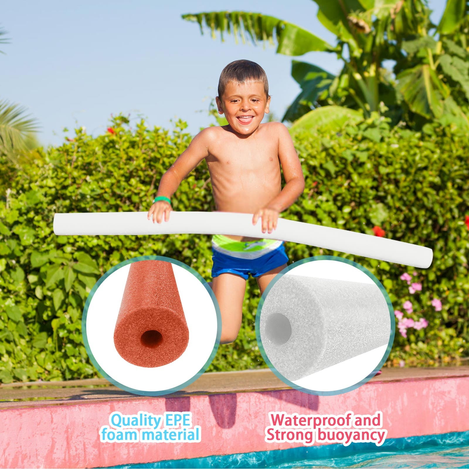 Pool Noodle, White Pack Of 59" Large Hollow Foam Pool Swim Noodle - Hollow Soft Large Rainbow Foam Noodle Tube,Multi-Purpose Multi-Purpose Swimming Pool Noodle Bulk Buoyancy