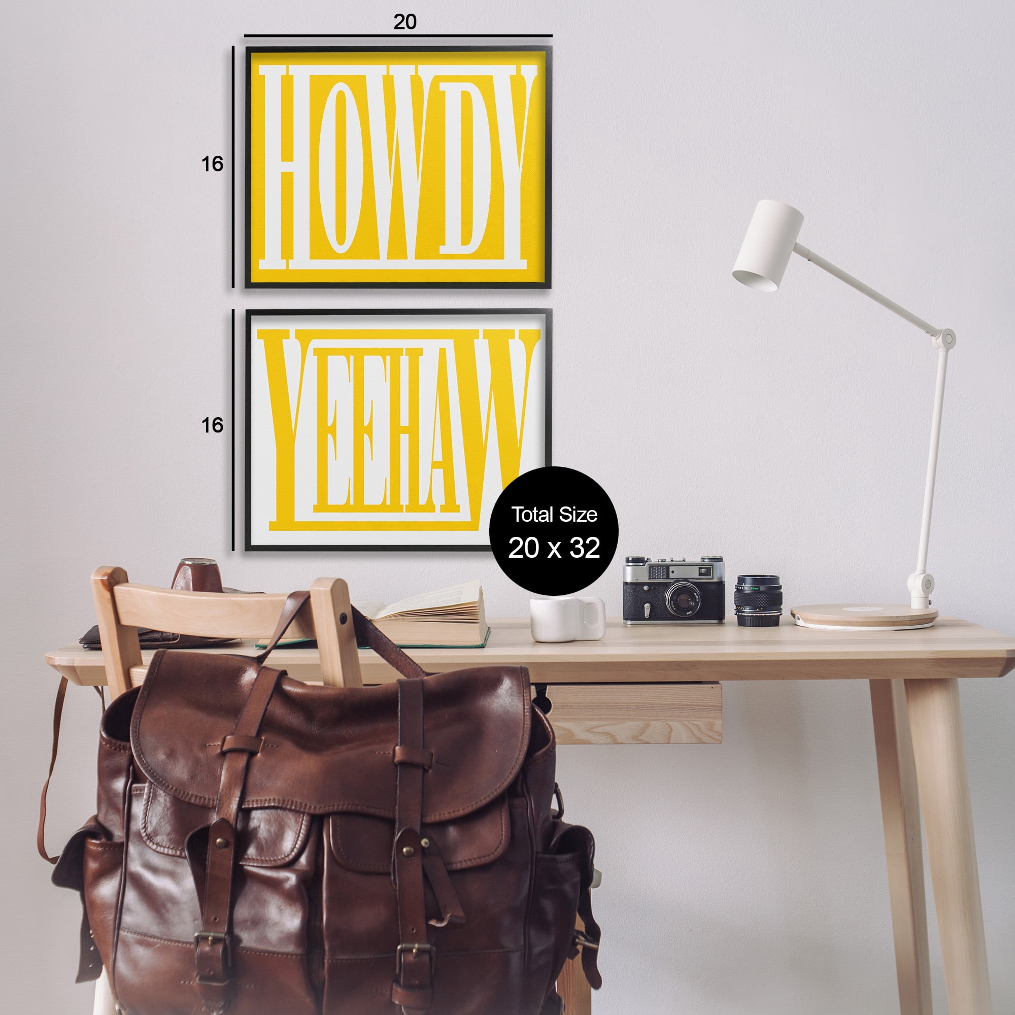Stupell Industries Yellow Howdy & Yeehaw Typography Painting Black Framed Art Print Wall Art, 20 x 16, Set of 2