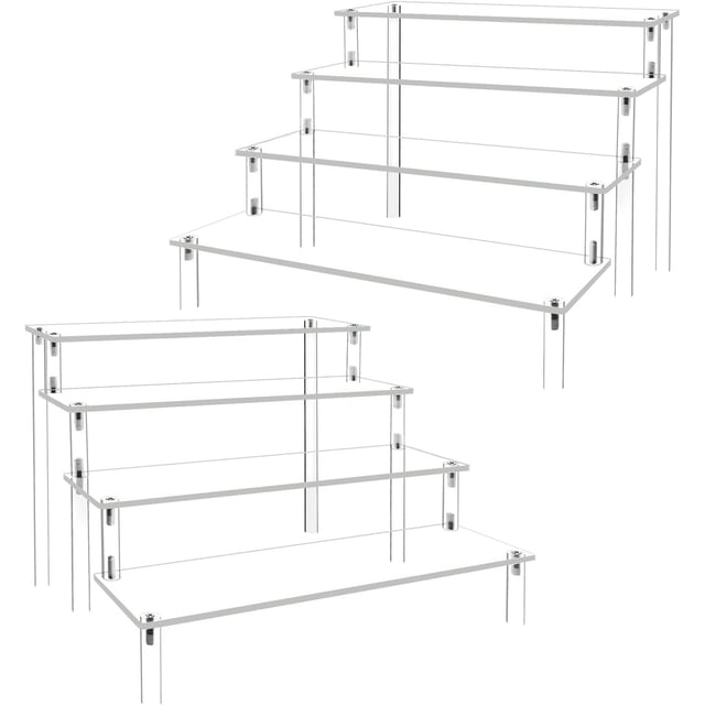 2Pack Acrylic Display Risers Cupcake Stand for Food Desserts,Perfume Organizer 4 Tier Clear Shelf Display Stand Funko POP Collections,Perfume Stand for Organizer and Decoration(12 x 8 x 6 Inch)