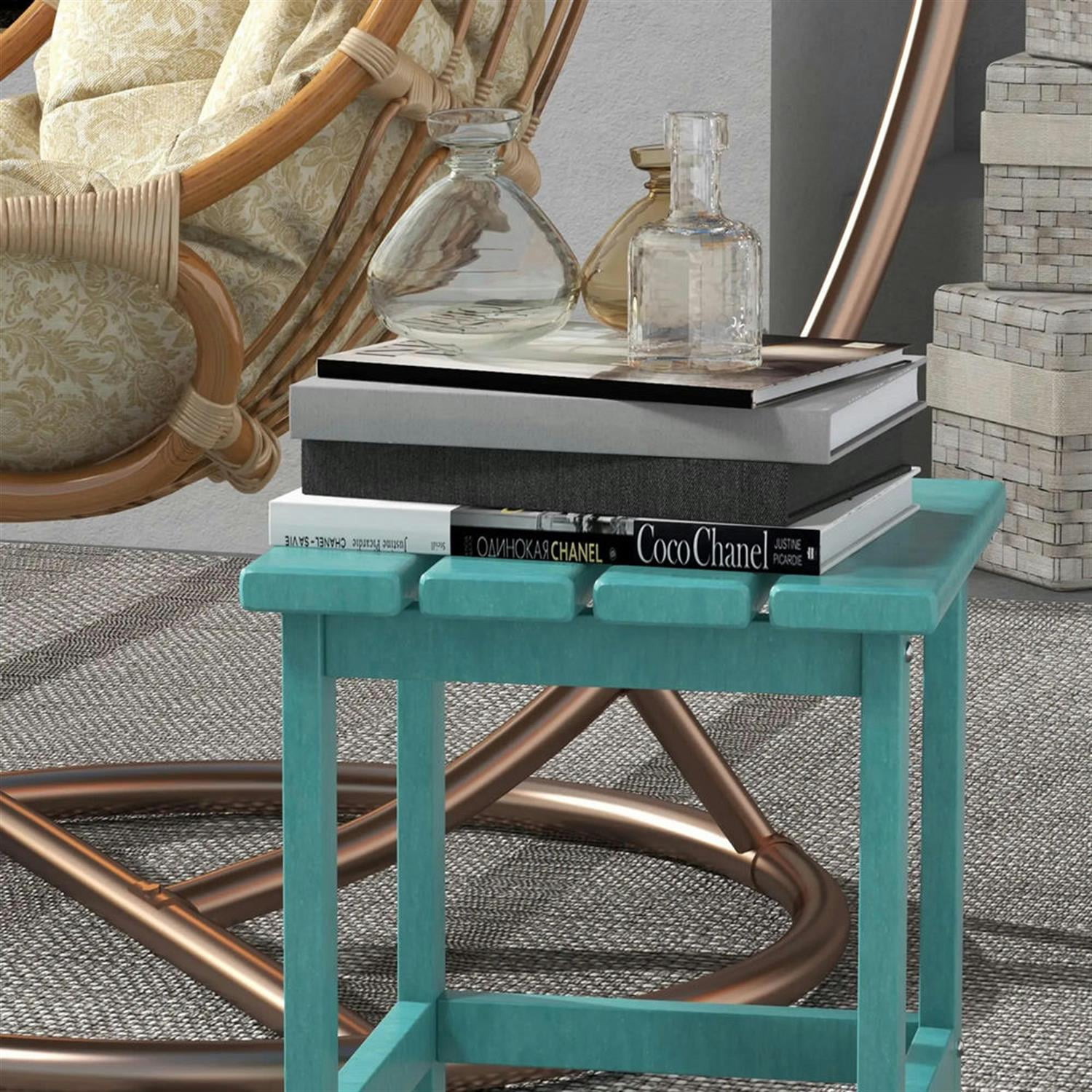 Demi Bonn 15" Square Outdoor End Table, HDPE Plastic Tea Table with Adirondack Chair Compatibility for Backyard & Lawn, Green