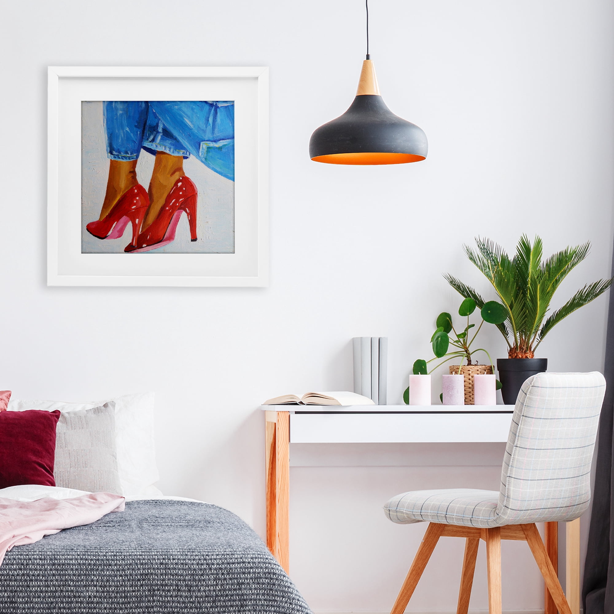 Stupell Industries Glossy Red Pumps & Jeans White Framed Print Under Glass, design by Violeta Vollmer