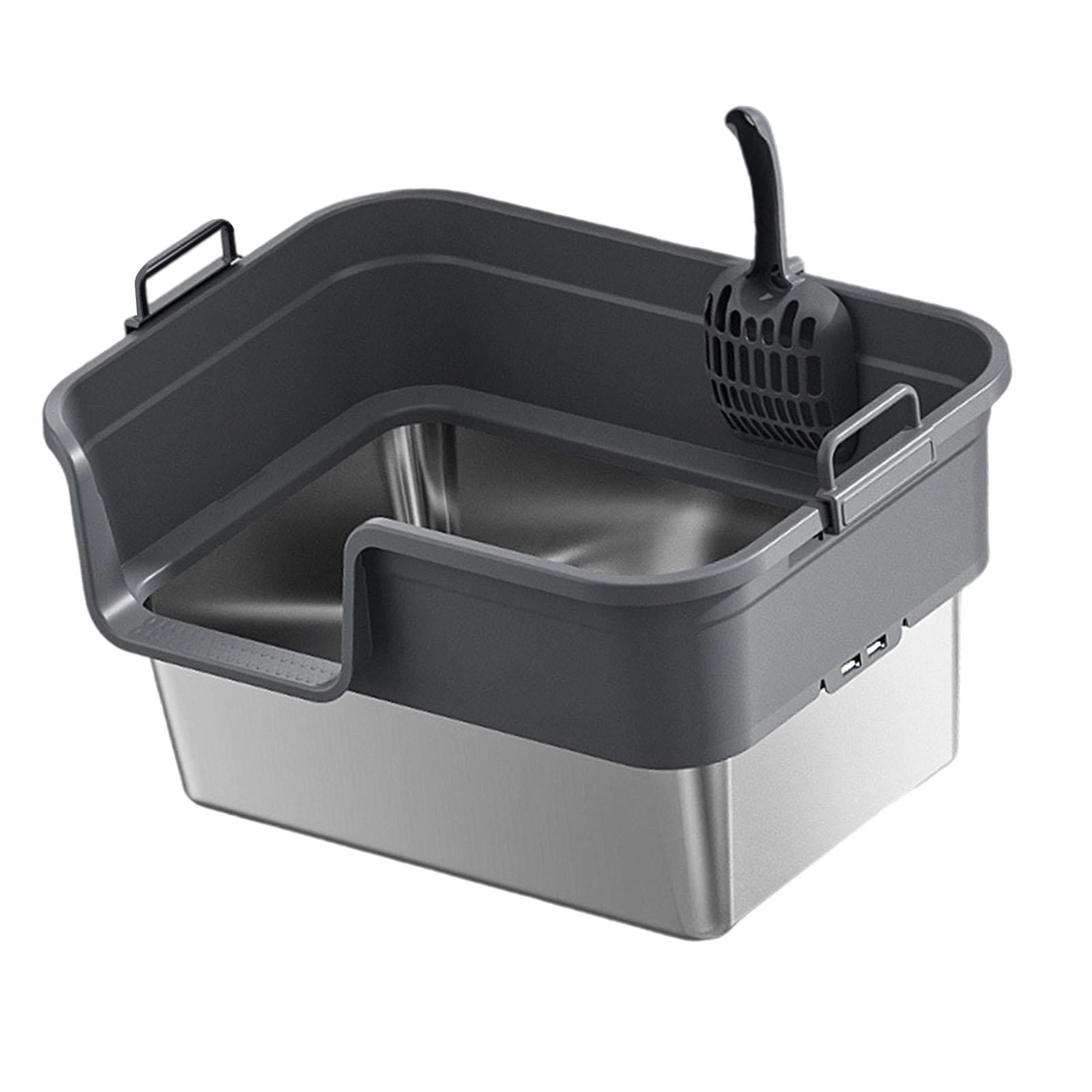 EHJRE Large Cat Litter Box Litter Pan Heightening, Semi Enclosed for Small Large Cats High Sided Sturdy, Anti Splashing, Cat Toilet Dark Gray