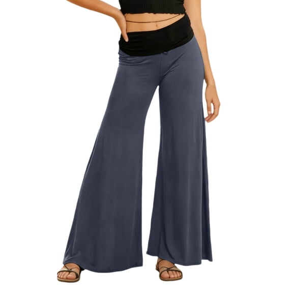 TGPMGRZ Foldover Yoga Pants Women Y2K High Waist Wide Leg Workout Lounge Flare Leggings Comfort Flowy Palazzo Bell Bottoms Grey, Size M
