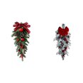thumbnail image 2 of Goodw7 Christmas Wreath Teardrop Garland Set of 2, Handmade Artificial Hanging Ornaments with Bows Pinecones Berries, Festive Snowy Door Wall Decor for Holiday Home, 2 of 9
