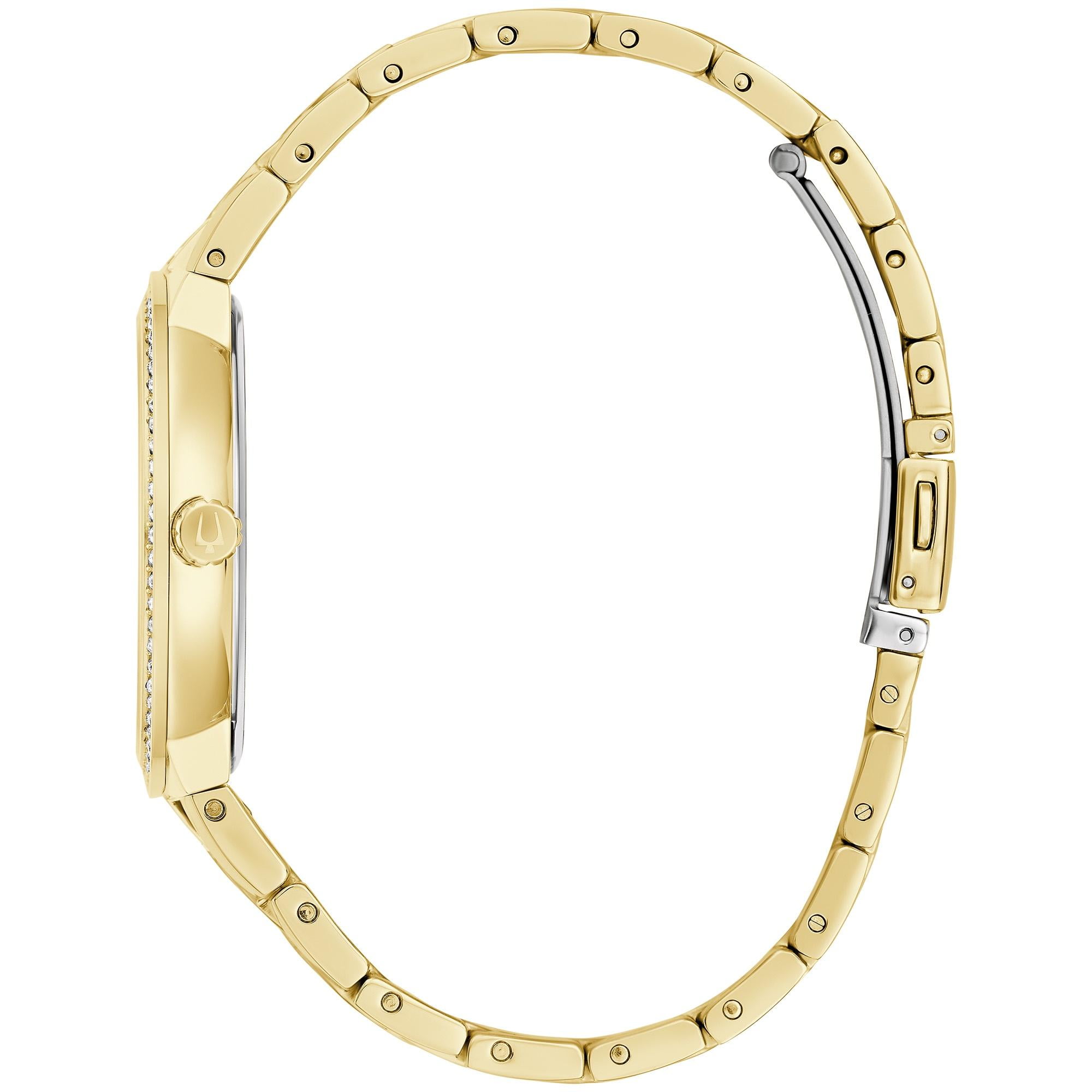 アーモンドクォーツページ Bulova Men's Gold-Tone Crystal Watch and Cross Pendant Set