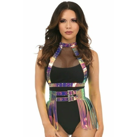 

Rainbow Gold Holo Body Harness w/Fishnet