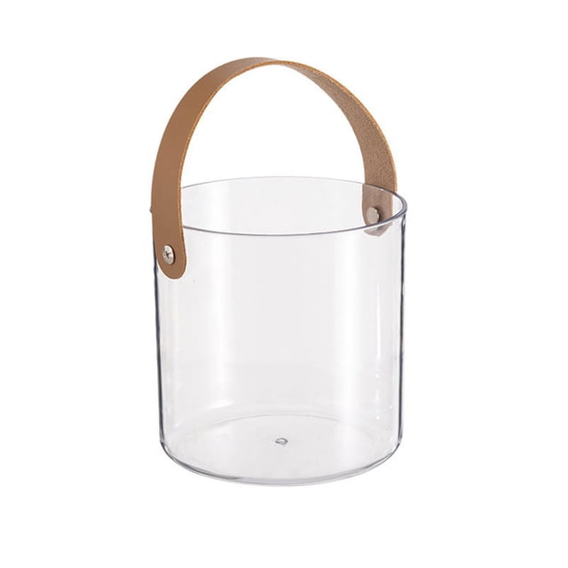 Frutero portátil de plástico nórdico transparente para vino helado, aperitivos, cesta de almacenamiento de frutas, asa de cuero liso S